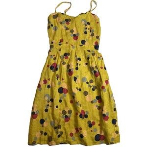 VIA SIGNORIA WOMENS DRESS SIZE M YELLOW POLKA DOTS MIDI 100% LINEN ITALY‎